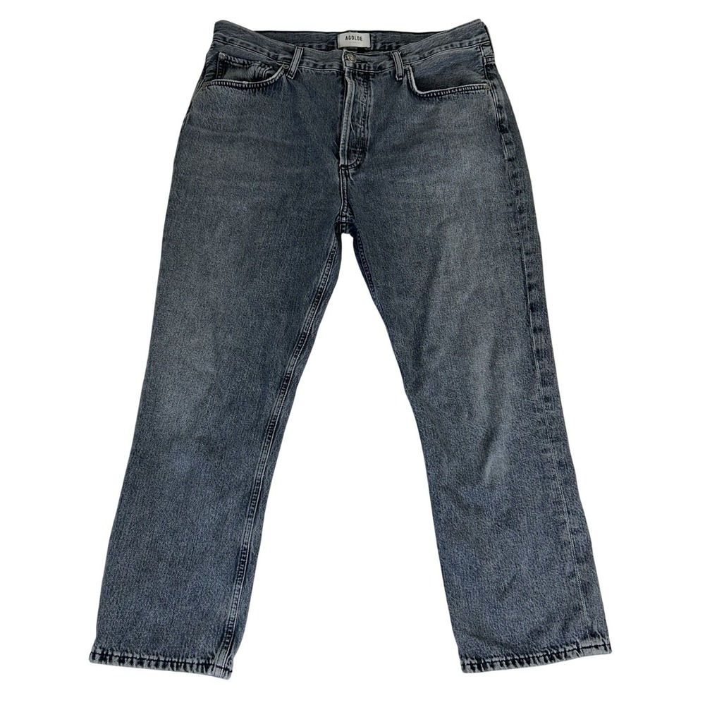 AGOLDE Riley High Rise Straight Crop Jeans in Fade Button Fly‎ Denim - Size 31